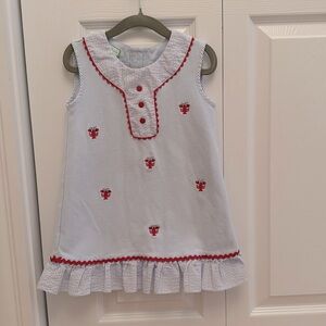 Little Threads Girls Dress with seersucker ruffle and lobsters